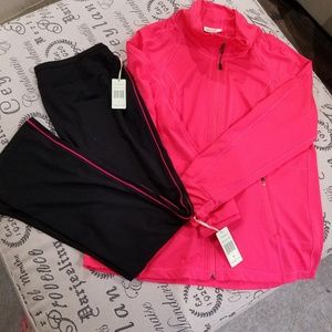 Melon coloredjacket with black pants